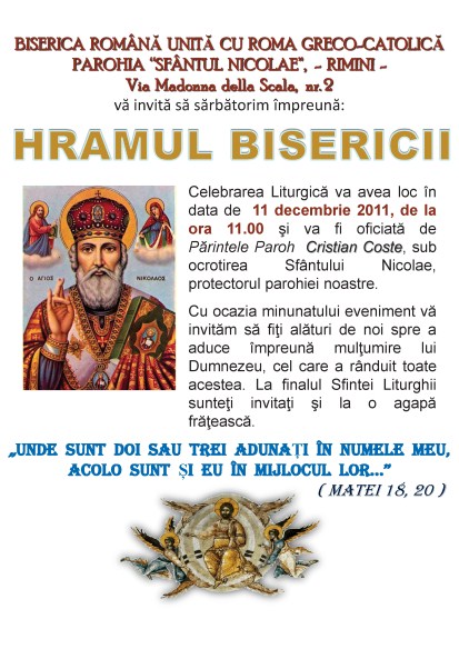 Anunţ: hramul Bisericii din Rimini
