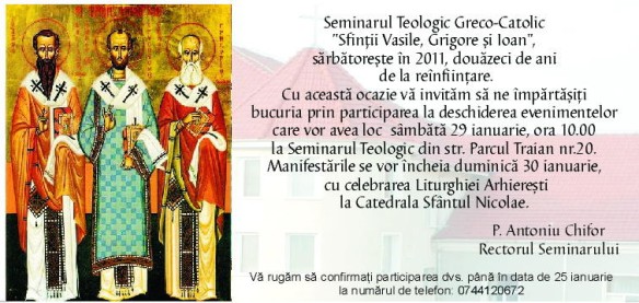 Invitaţie la Hramul Seminarului Teologic Greco-Catolic din Oradea